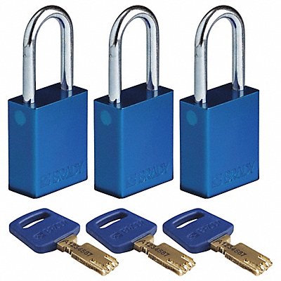 BRADY ALUBLU38STKA3PK Lockout Padlock Al Open Shackel Blue PK3