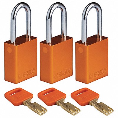 BRADY ALUORG38STKA3PK Lockout Padlock Al Open Shackel Org PK3