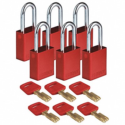 BRADY ALURED38STKA6PK K7472 Lockout Padlock Aluminum Red Alike PK6