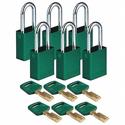 BRADY ALUGRN38STKA6PK K7472 Lockout Padlock Al Green Key Alike PK6