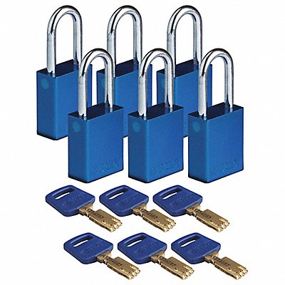 BRADY ALUBLU38STKA6PK K7472 Lockout Padlock Al Bl Key Alike PK6