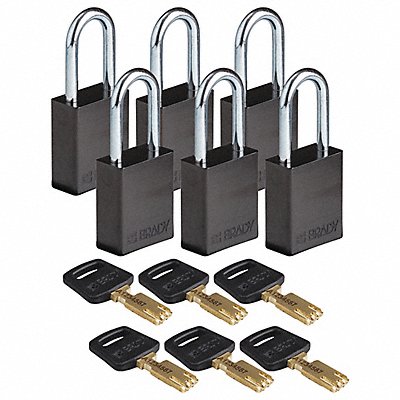 BRADY ALUBLK38STKA6PK K7472 Lockout Padlock Al Black Key Alike PK6
