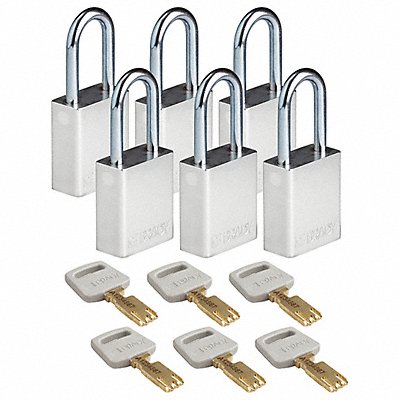 BRADY ALUSLV38STKD6PK K7943 Lockout Padlock Al Silver 1-13/16 H PK6