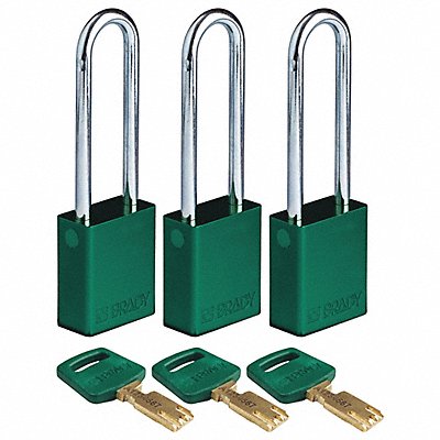 BRADY ALUGRN76STKA3PK K7474 Lockout Padlock Al 1/4 W Green PK3