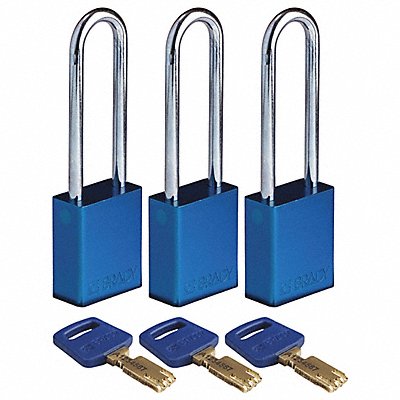 BRADY ALUBLU76STKA3PK K7474 Lockout Padlock Al 1/4 W Bl PK3