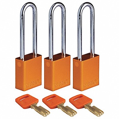 BRADY ALUORG76STKA3PK K7474 Lockout Padlock Al 1/4 W Orange PK3