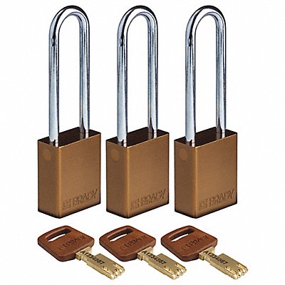 BRADY ALUBRN76STKA3PK K7474 Lockout Padlock Al 1/4 W Brown PK3