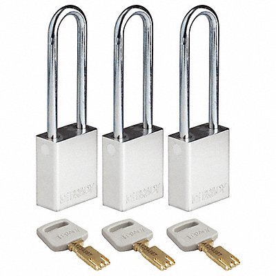 BRADY ALUSLV76STKA3PK K7474 Lockout Padlock Al 1/4 W Silver PK3