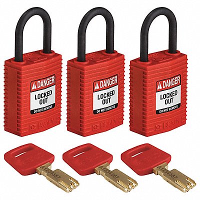 BRADY CPTRED25PLKA3PK K7458 Lockout Padlock Nylon Red PK3