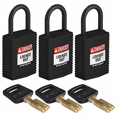 BRADY CPTBLK25PLKA3PK K7458 Lockout Padlock Nylon Black PK3