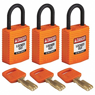 BRADY CPTORG25PLKA3PK K7458 Lockout Padlock Nylon Orange PK3