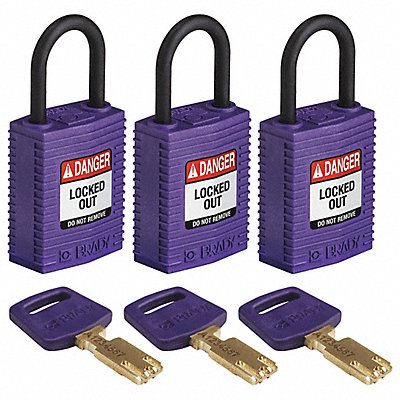BRADY CPTPRP25PLKA3PK K7458 Lockout Padlock Nylon Purple PK3