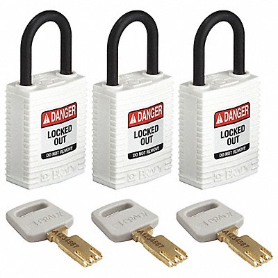 BRADY CPTWHT25PLKA3PK K7458 Lockout Padlock Nylon White PK3