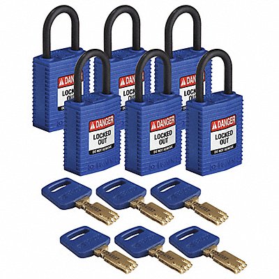 BRADY CPTBLU25PLKA6PK K7460 Lockout Padlock Nylon 1/4 W Bl PK6