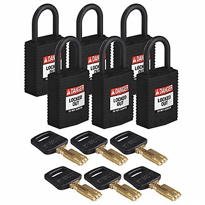 BRADY CPTBLK25PLKD6PK Lockout Padlock Nylon 1-21/32 H Blk PK6