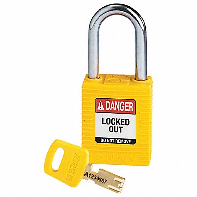 BRADY NYLYellow38STKD Lockout Padlock Yellow 1-13/16 H Body