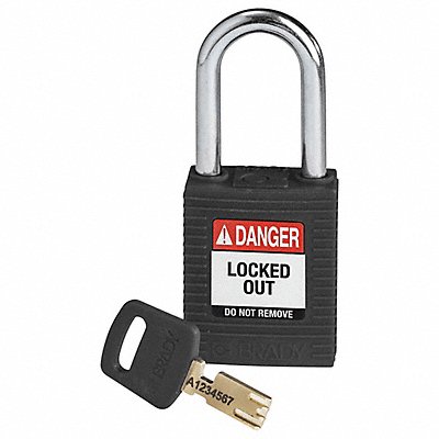 BRADY NYLBLK38STKD Lockout Padlock Black 1-13/16 H Body