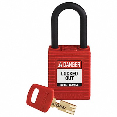 BRADY NYLRED38PLKD Lockout Padlock Red 1-13/16 H Body