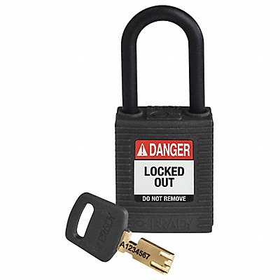 BRADY NYLBLK38PLKD Lockout Padlock Black 1-13/16 H Body