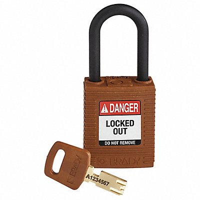 BRADY NYLBRN38PLKD Lockout Padlock Brown 1-13/16 H Body