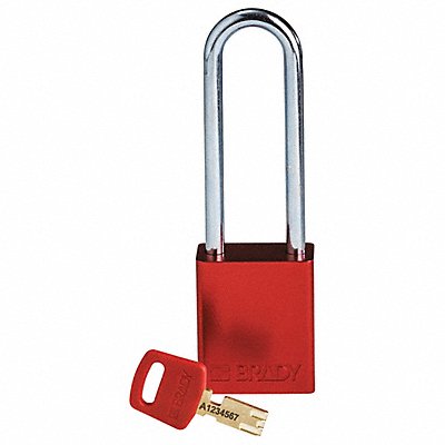 BRADY ALURED76STKD Lockout Padlock Red 1-13/16 H Body