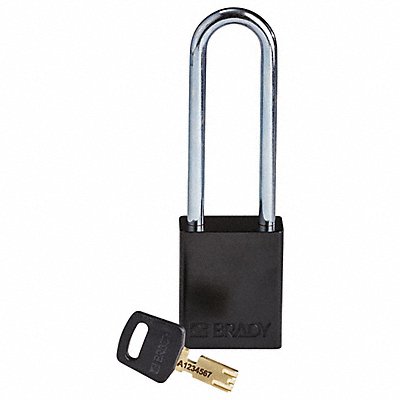 BRADY ALUBLK76STKD Lockout Padlock Black 1-13/16 H Body