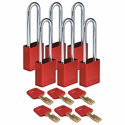 BRADY ALURED76STKA6PK K7475 Lockout Padlock Red 1-13/16 H Body PK6