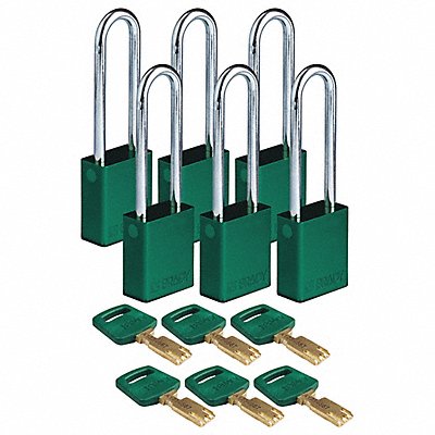 BRADY ALUGRN76STKA6PK K7475 Lockout Padlock Green 1-1/2 W Body PK6