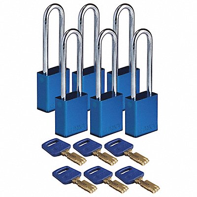BRADY ALUBLU76STKD6PK K7942 Lockout Padlock Blue 1-1/2 W Body PK6