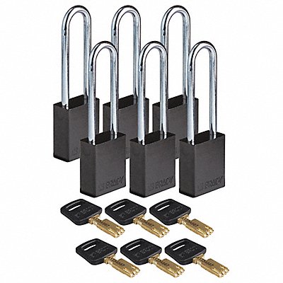 BRADY ALUBLK76STKD6PK K7942 Lockout Padlock Black 1-1/2 W Body PK6