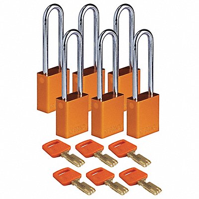 BRADY ALUORG76STKA6PK K7475 Lockout Padlock Orange 1-1/2 W Body PK6