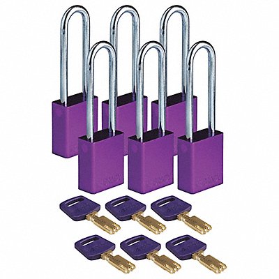 BRADY ALUPRP76STKA6PK K7475 Lockout Padlock Purple 1-1/2 W Body PK6