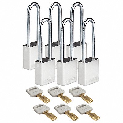 BRADY ALUSLV76STKD6PK K7942 Lockout Padlock Silver 1-1/2 W Body PK6