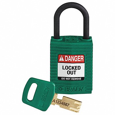BRADY CPTGRN25PLKD Lockout Padlock Green 1-21/32 H Body