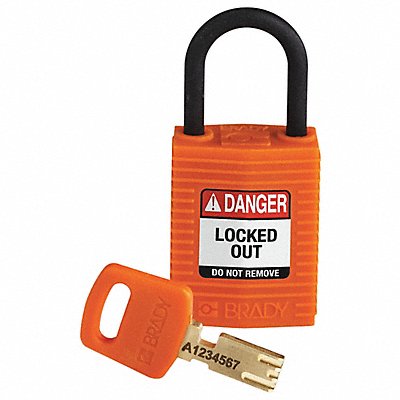 BRADY CPTORG25PLKD Lockout Padlock Orange 1-21/32 H Body