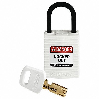 BRADY CPTWHT25PLKD Lockout Padlock White 1-21/32 H Body