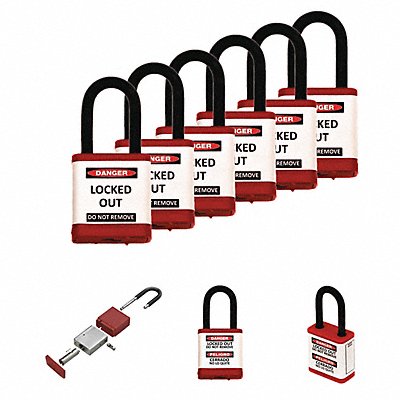 ZING 700KDRED6PK Lockout Padlock 1-1/2 H Shackle PK6