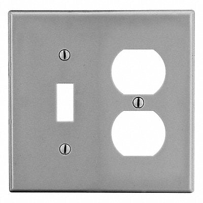 HUBBELL P18GY Toggle Switch Duplex Receptacle Plate Standard Grey 2 Gang Smooth Satin