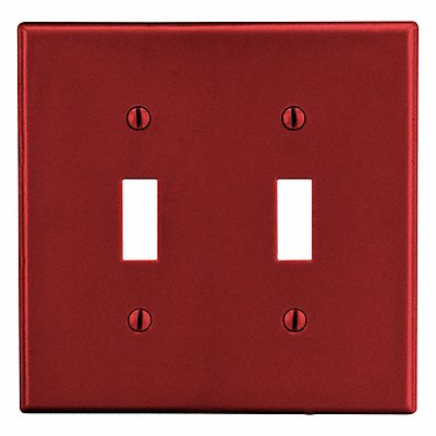 HUBBELL P2R Toggle Switch Wall Plate Standard Red 2 Gang Smooth Satin