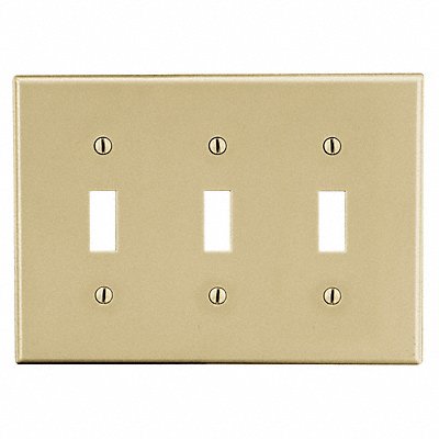 HUBBELL P3I Toggle Switch Wall Plate Standard Ivory 3 Gang Smth Stn