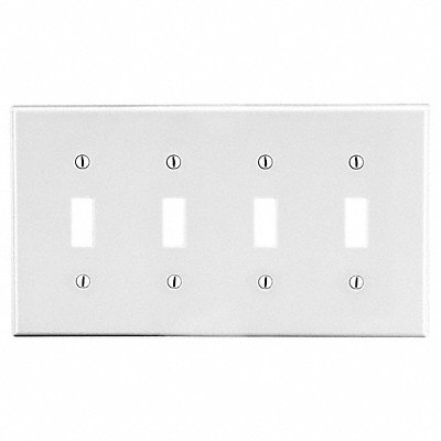 HUBBELL P4W Toggle Switch Wall Plate Standard White 4 gang Smth Stn