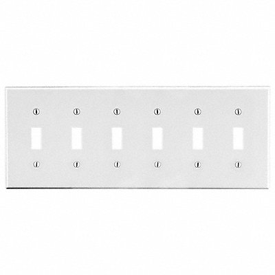HUBBELL P6W Toggle Switch Wall Plate Standard White 6Gng Smth Stn