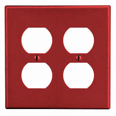 HUBBELL P82R Duplex Receptacle Wall Plate Standard Red 2 Gang Smooth Satin