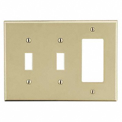 HUBBELL PJ226I Toggle Switch Rocker Wall Plate Mid Ivry 3 Gang SmthStn