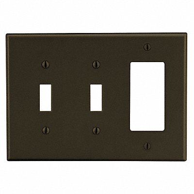HUBBELL PJ226 Toggle Switch Rocker Wall Plate Mid Brown 3 Gang Smth Stn