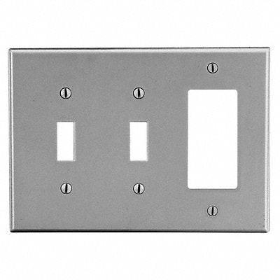HUBBELL PJ226GY Toggle Switch Rocker Wall Plate Mid Grey 3 Gang Smth Stn
