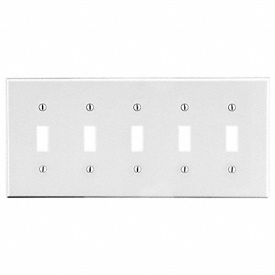 HUBBELL P5W Toggle Switch Wall Plate Standard White 5Gng Smth Stn