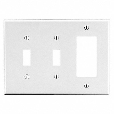 HUBBELL PJ226W Toggle Switch Rocker Wall Plate Mid Wht 3 Gang Smth Stn
