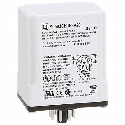 SCHNEIDER 9050JCK1F3V20 Time Delay Relay 120V DC 8 Pins