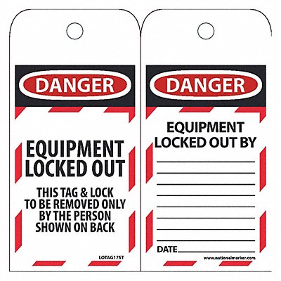 NMC LOTAG17ST Danger Equipment Locked Out Tag PK25